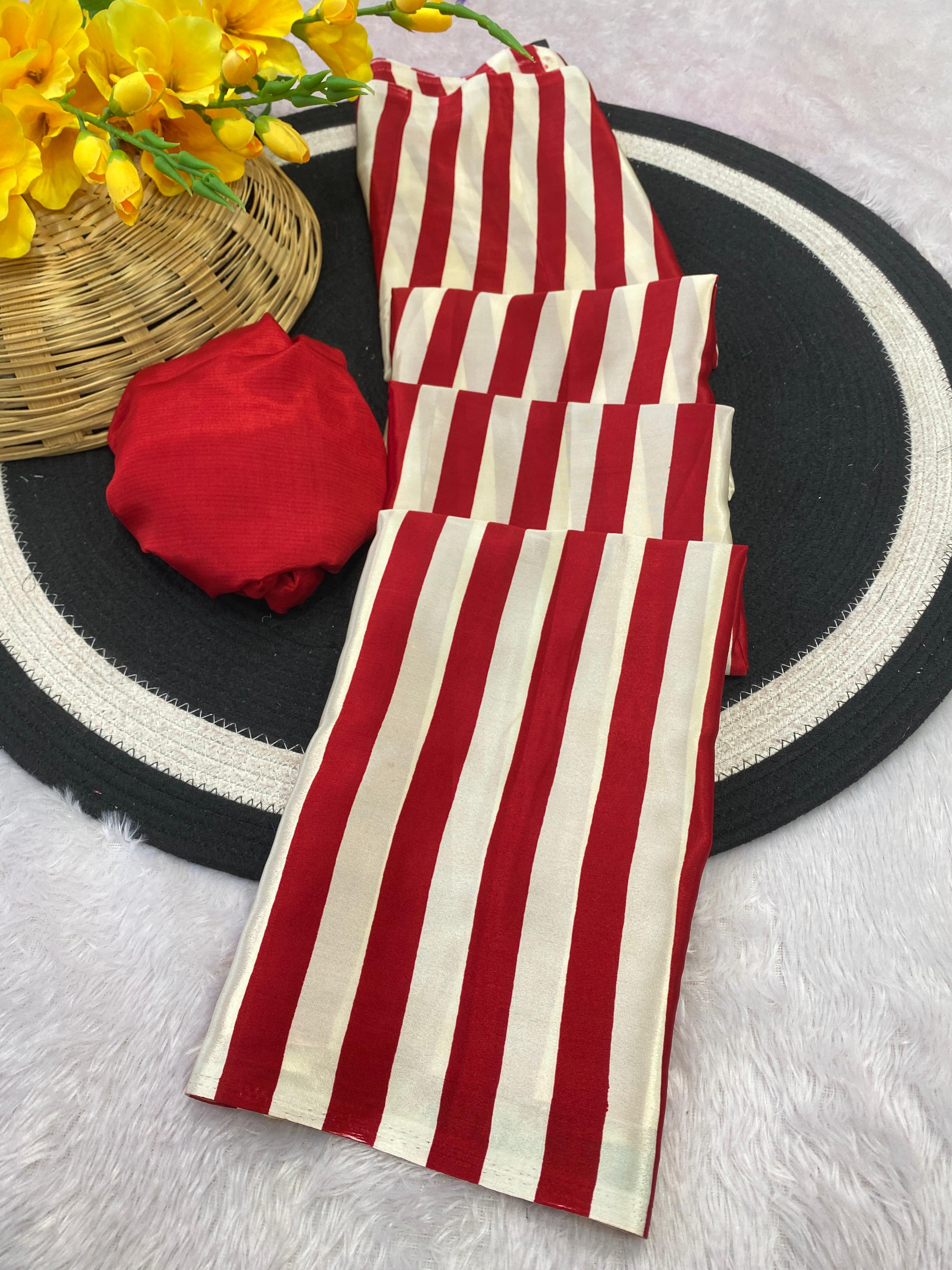 Latest Trendy Digital Printed Red Cinnon Silk Saree with Blouse for Parties Functions Festival Regural wear Saree for Girls and Ladies