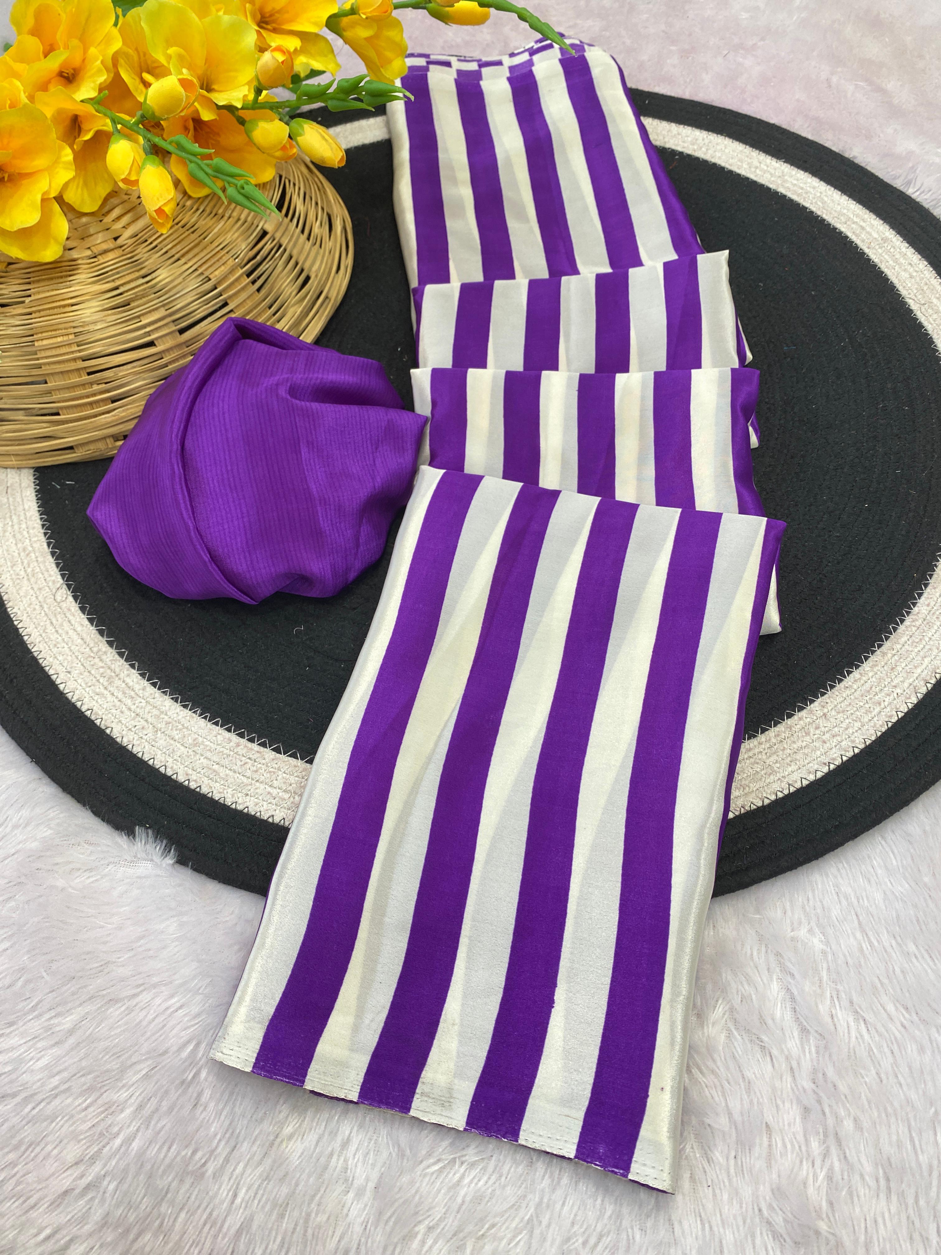 Latest Trendy Digital Printed Purple Cinnon Silk Saree with Blouse for Parties Functions Festival Regural wear Saree for Girls and Ladies