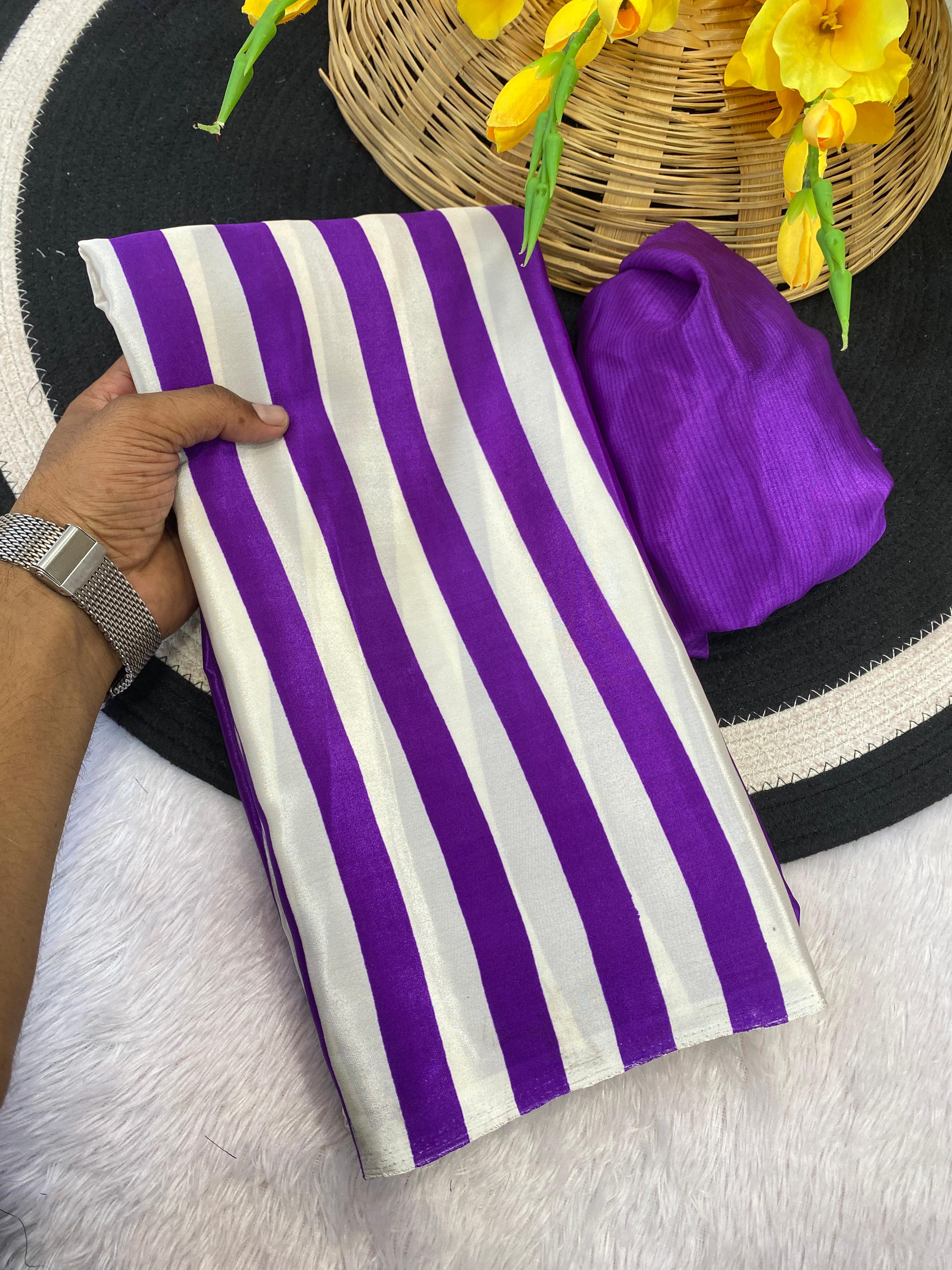 Latest Trendy Digital Printed Purple Cinnon Silk Saree with Blouse for Parties Functions Festival Regural wear Saree for Girls and Ladies