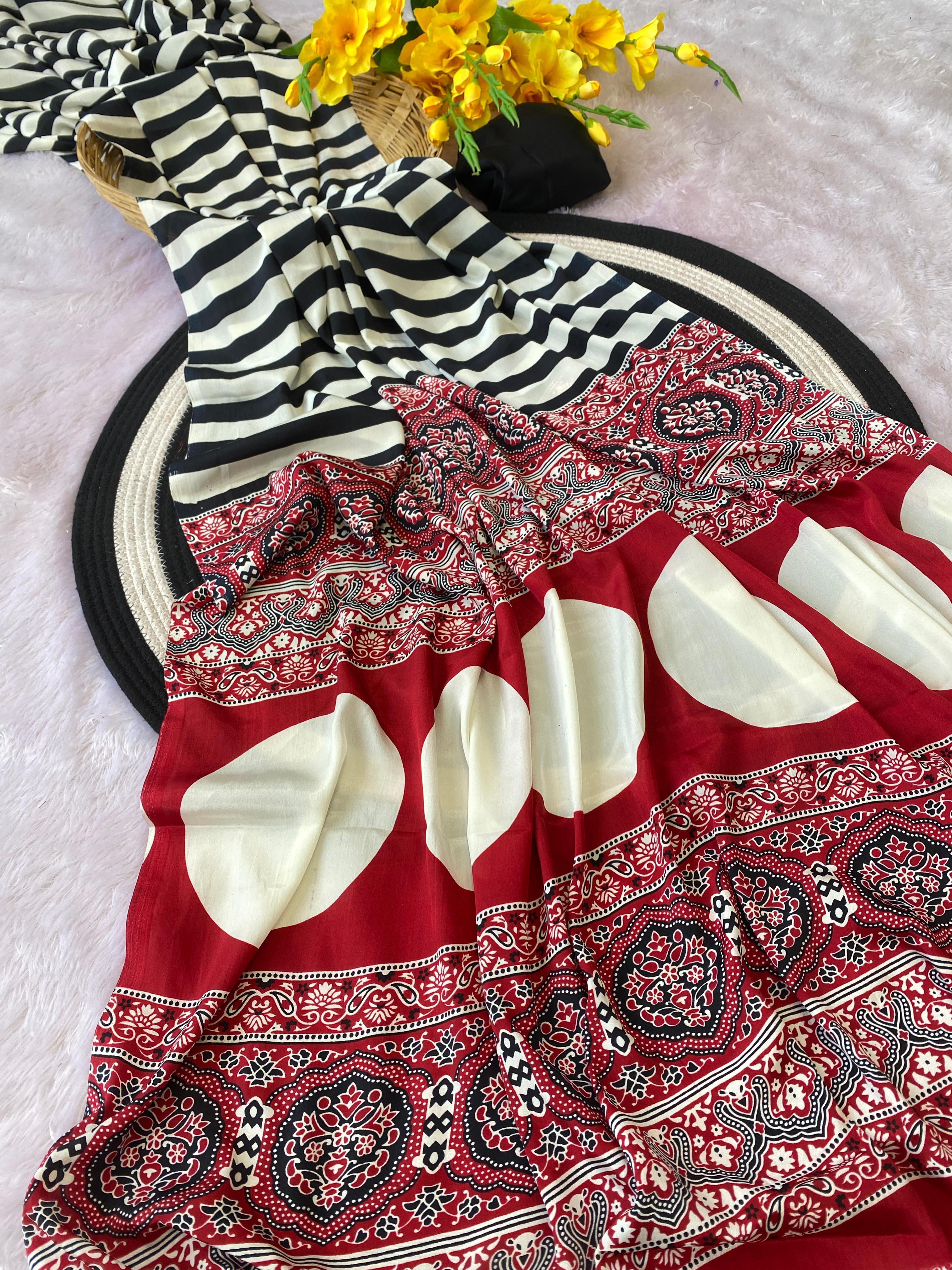 Latest Trendy Digital Printed Black Cinnon Silk Saree with Blouse for Parties Functions Festival Regural wear Saree for Girls and Ladies