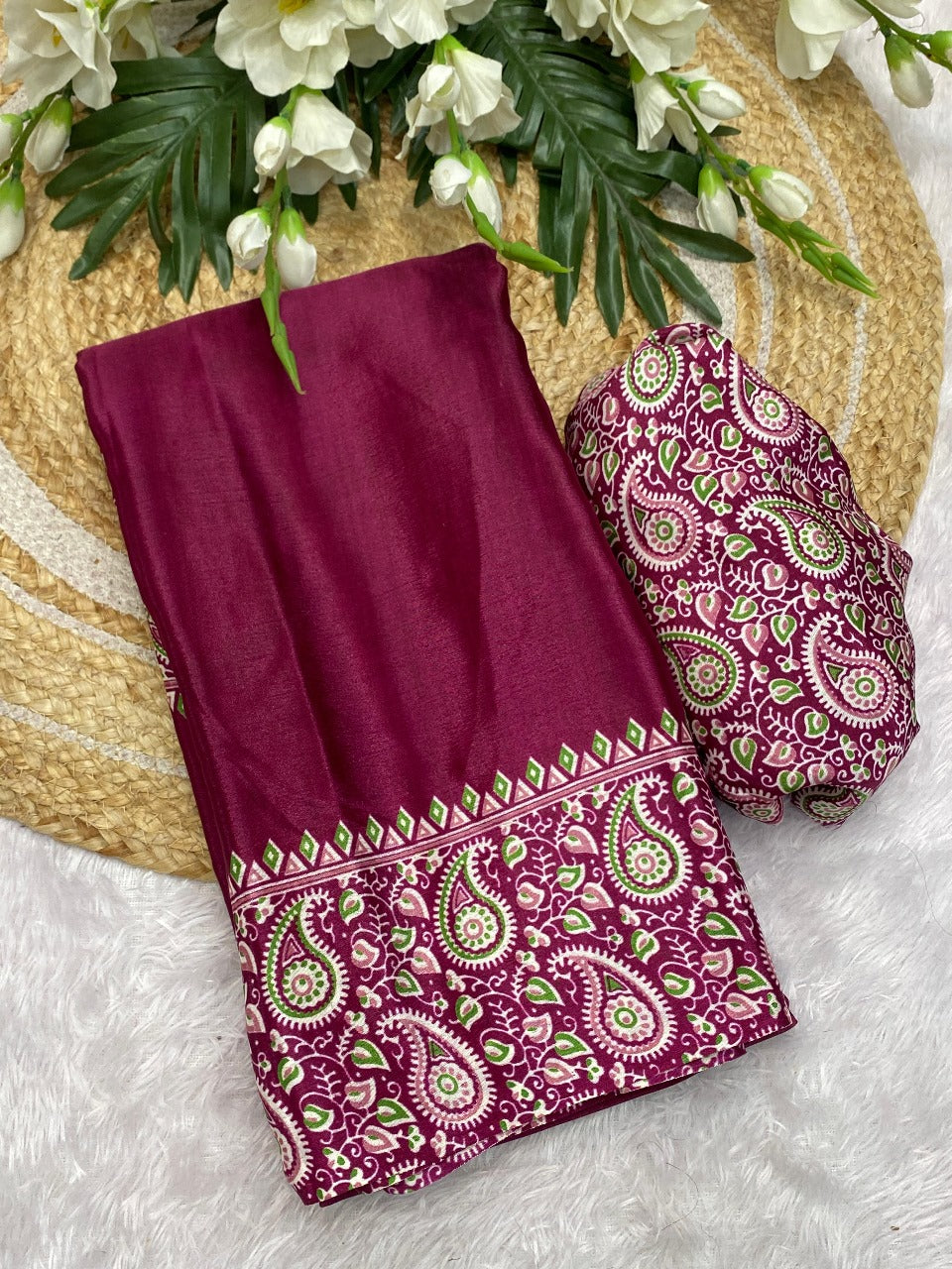 Soft Marshmallow Silk Wine Saree for Everyday Elegance