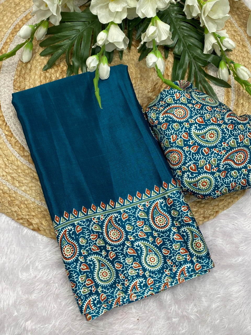 Soft Marshmallow Silk Teal Saree for Everyday Elegance