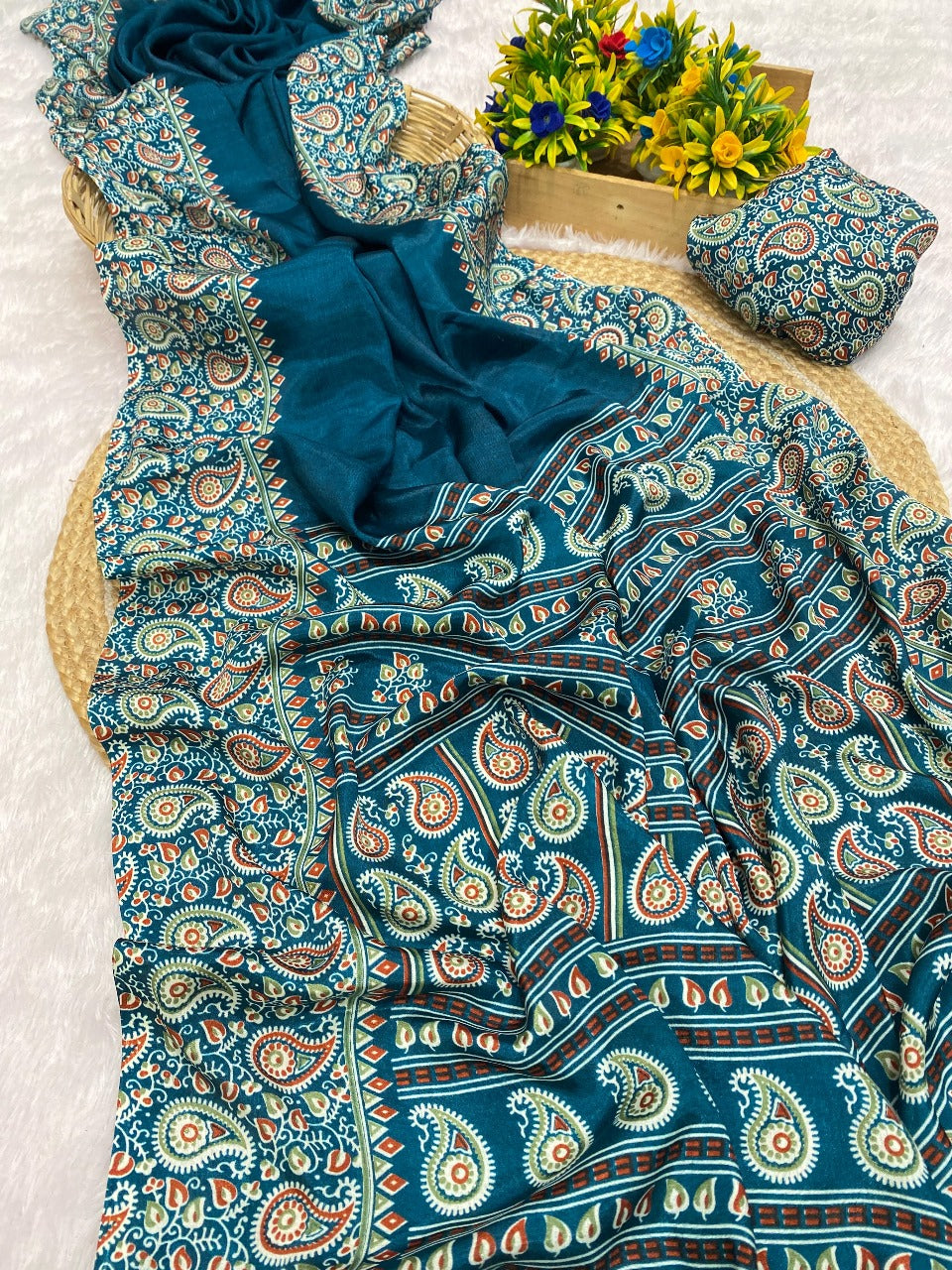 Soft Marshmallow Silk Teal Saree for Everyday Elegance