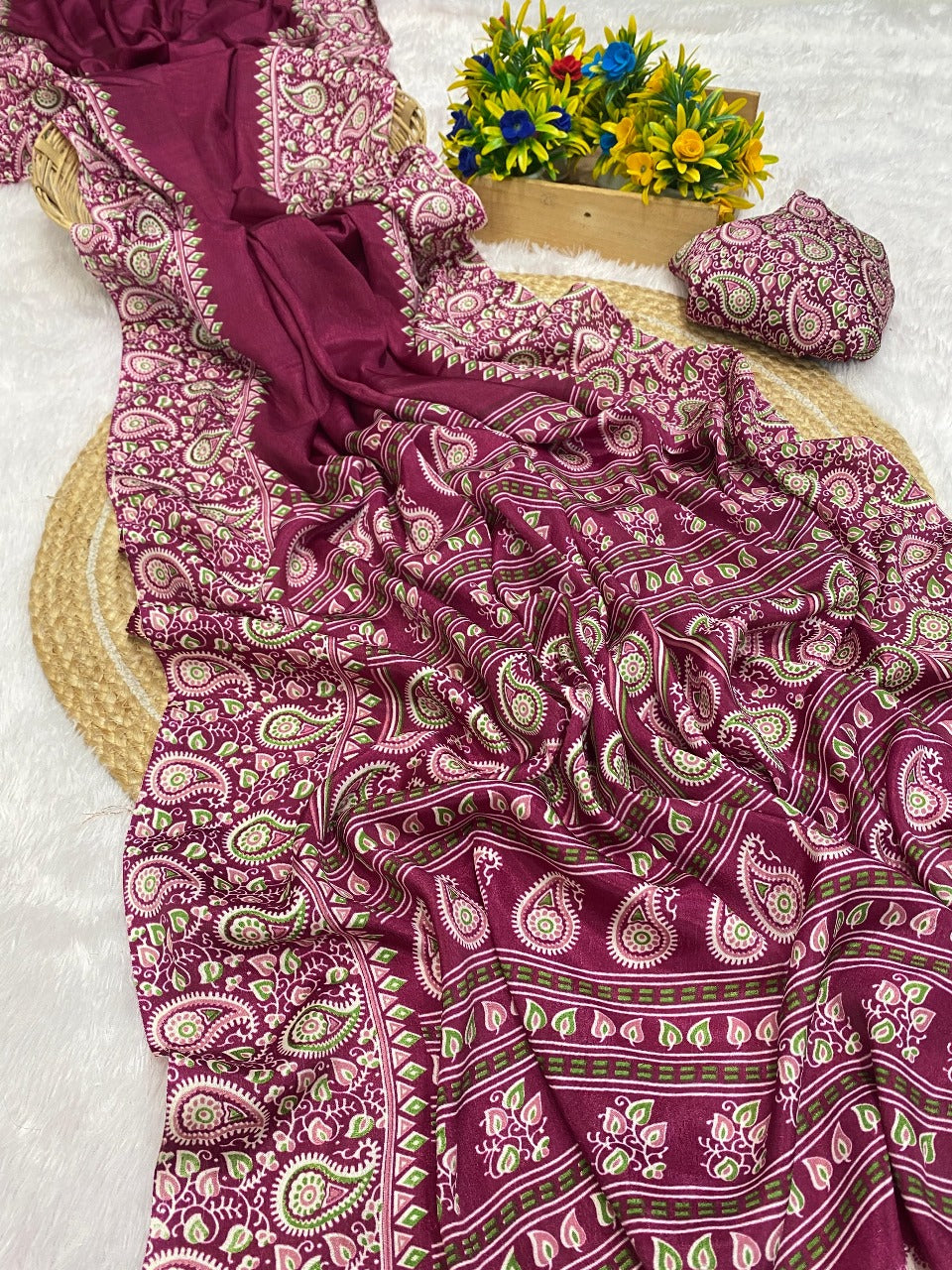 Soft Marshmallow Silk Wine Saree for Everyday Elegance