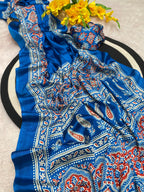 Bhandani Print Moss chiffon Blue saree with mirror work Border