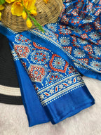 Bhandani Print Moss chiffon Blue saree with mirror work Border