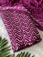 Crush Bandhani Print Moss Silk Wine Saree with Mirror Border and Running Blouse