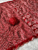 Crush Bandhani Print Moss Silk Maroon Saree with Mirror Border and Running Blouse