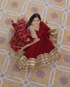 Maroon Faux Blooming Gown with Embroidery, Zari & Sequins Work – Elegant Ethnic Wear