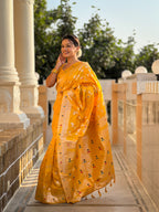 Yellow Varni Fabrics Women's Traditional Banarasi Silk Saree with Woven Design & Blouse