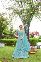 Sky Net Lehenga Choli – Stylish Traditional Outfit for Weddings & Celebrations Semi-Stitched
