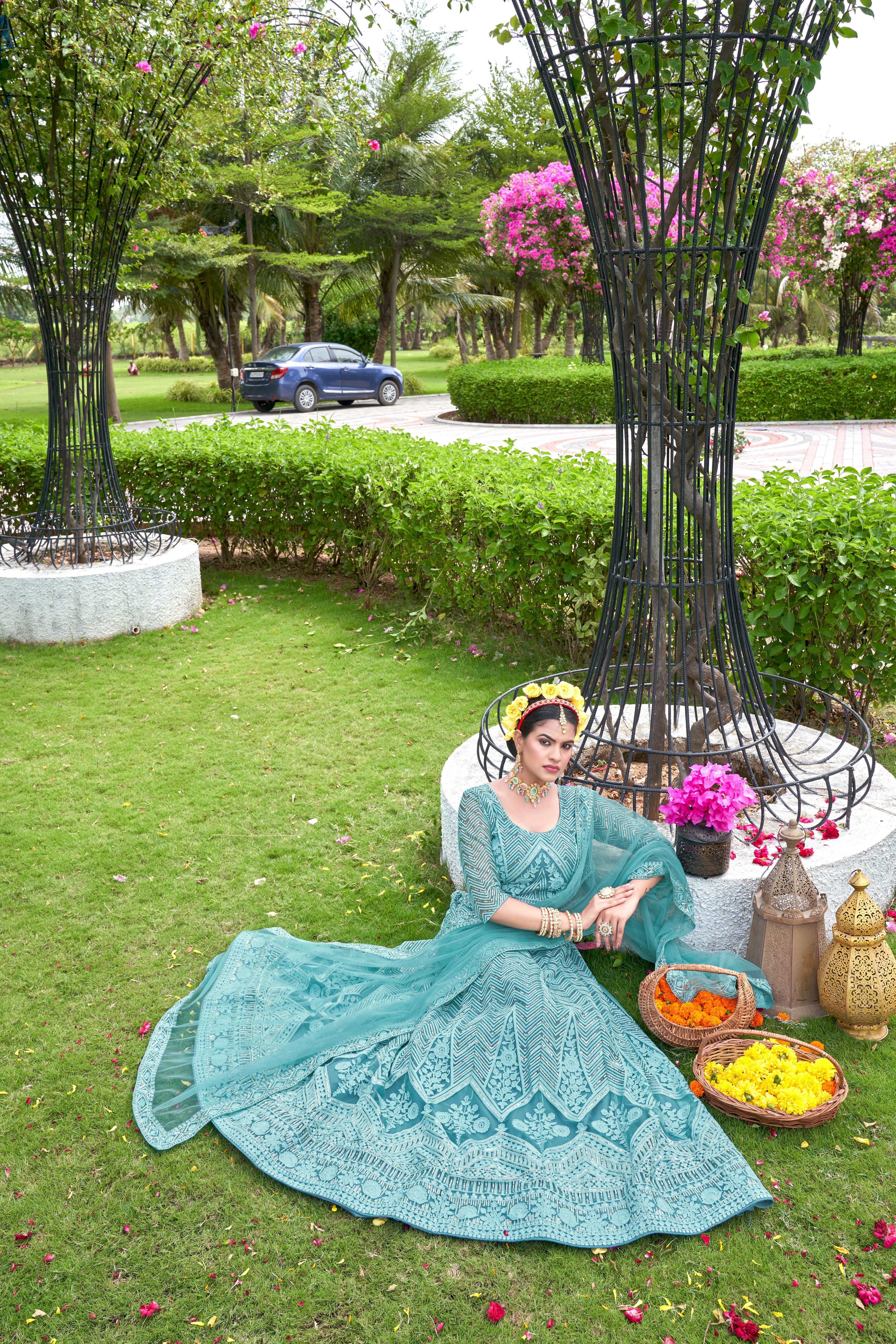 Sky Net Lehenga Choli – Stylish Traditional Outfit for Weddings & Celebrations Semi-Stitched