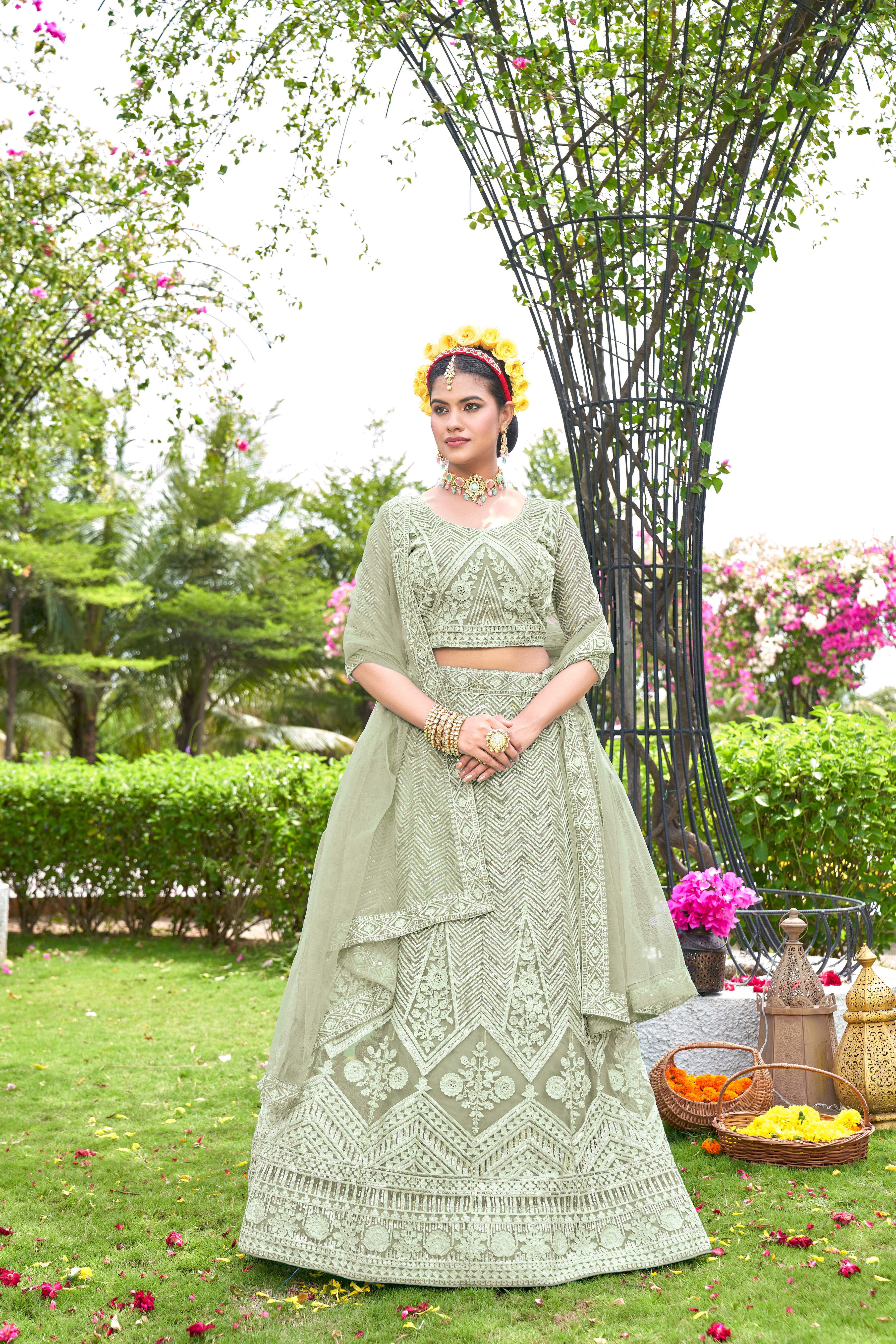 Women’s Pista Lehenga Choli with Dupatta – Graceful Festive & Wedding Wear Semi-Stitched