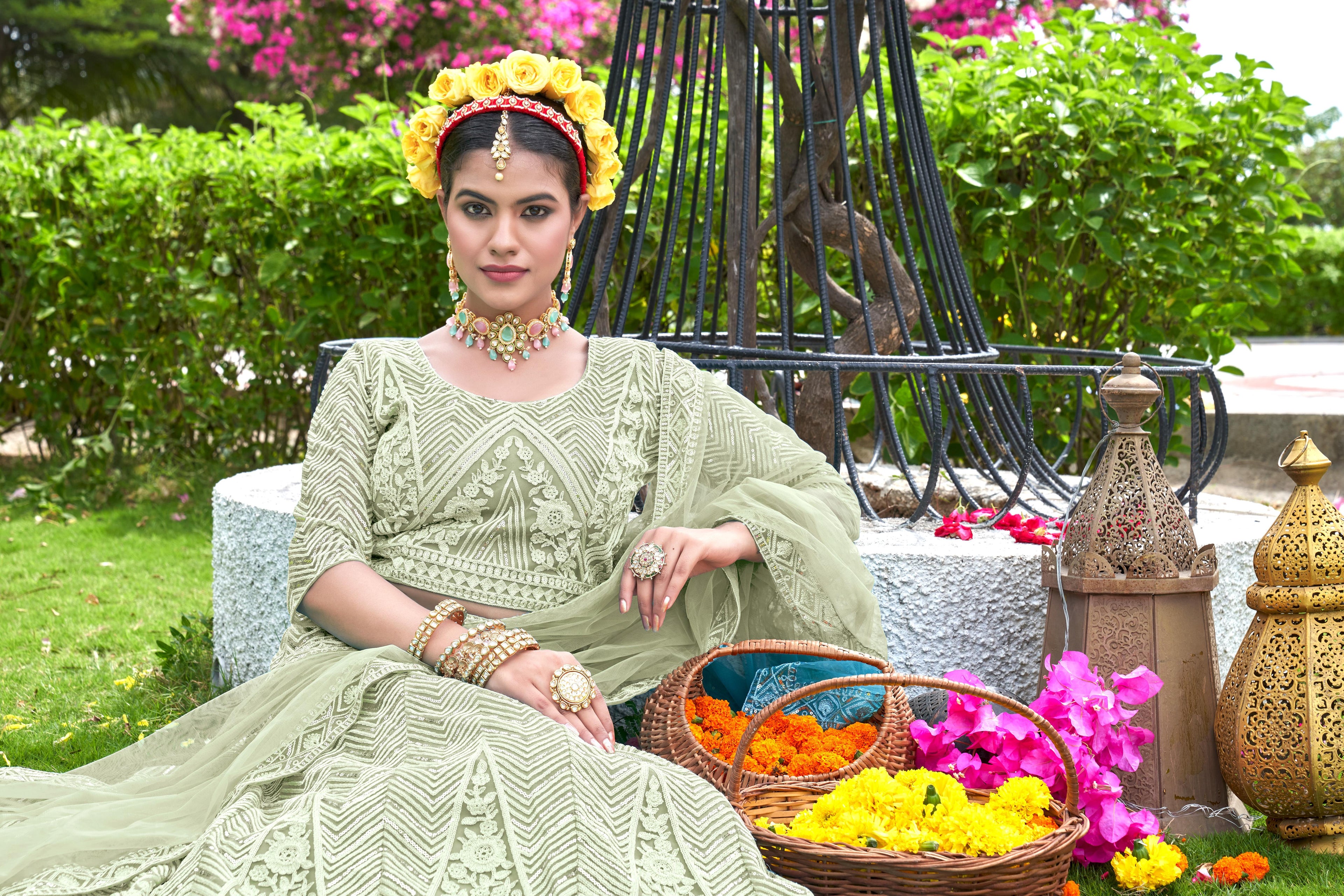 Women’s Pista Lehenga Choli with Dupatta – Graceful Festive & Wedding Wear Semi-Stitched