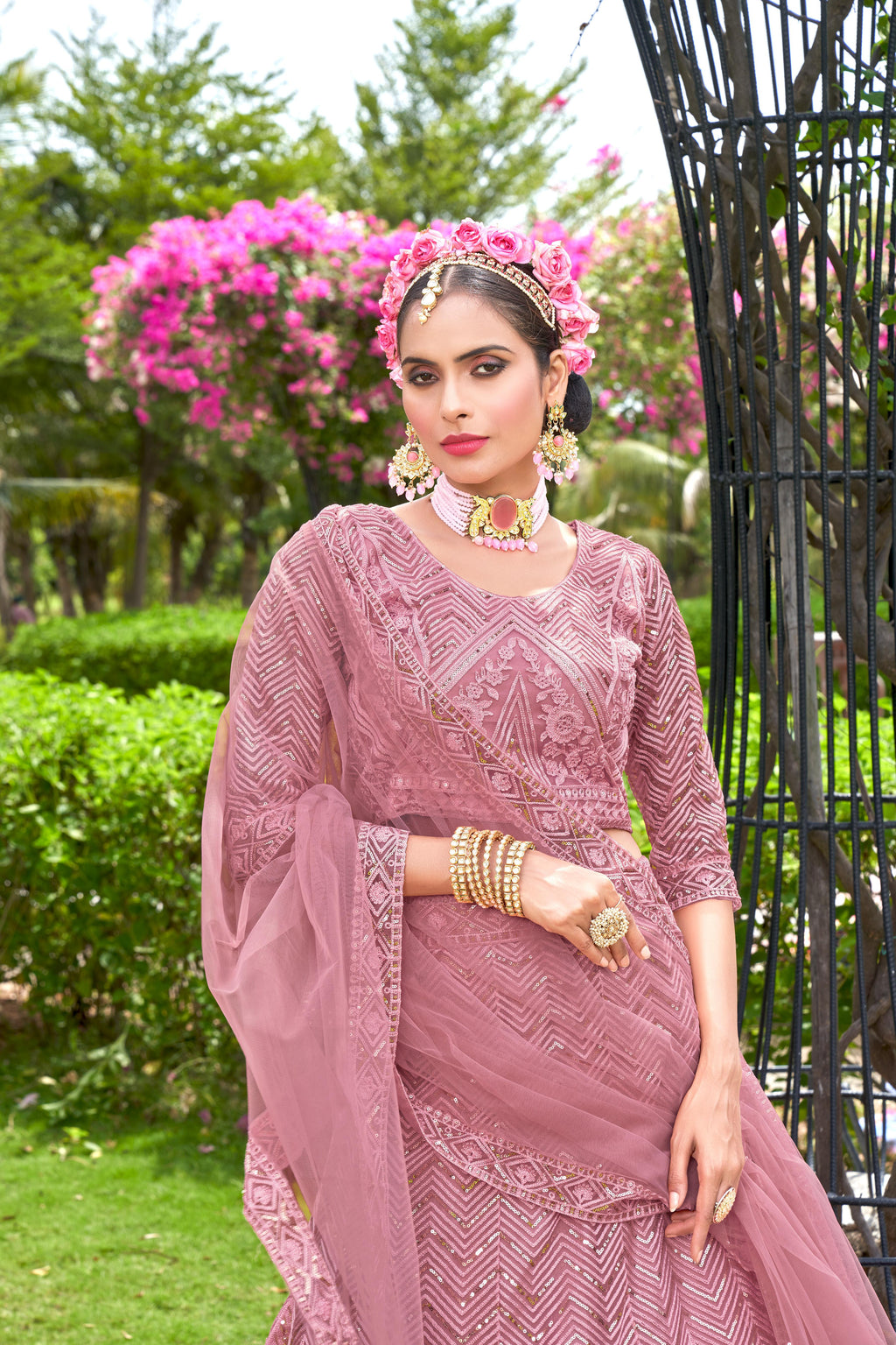 Pink Net Lehenga Choli – Stylish Traditional Outfit for Weddings & Parties Semi-Stitched