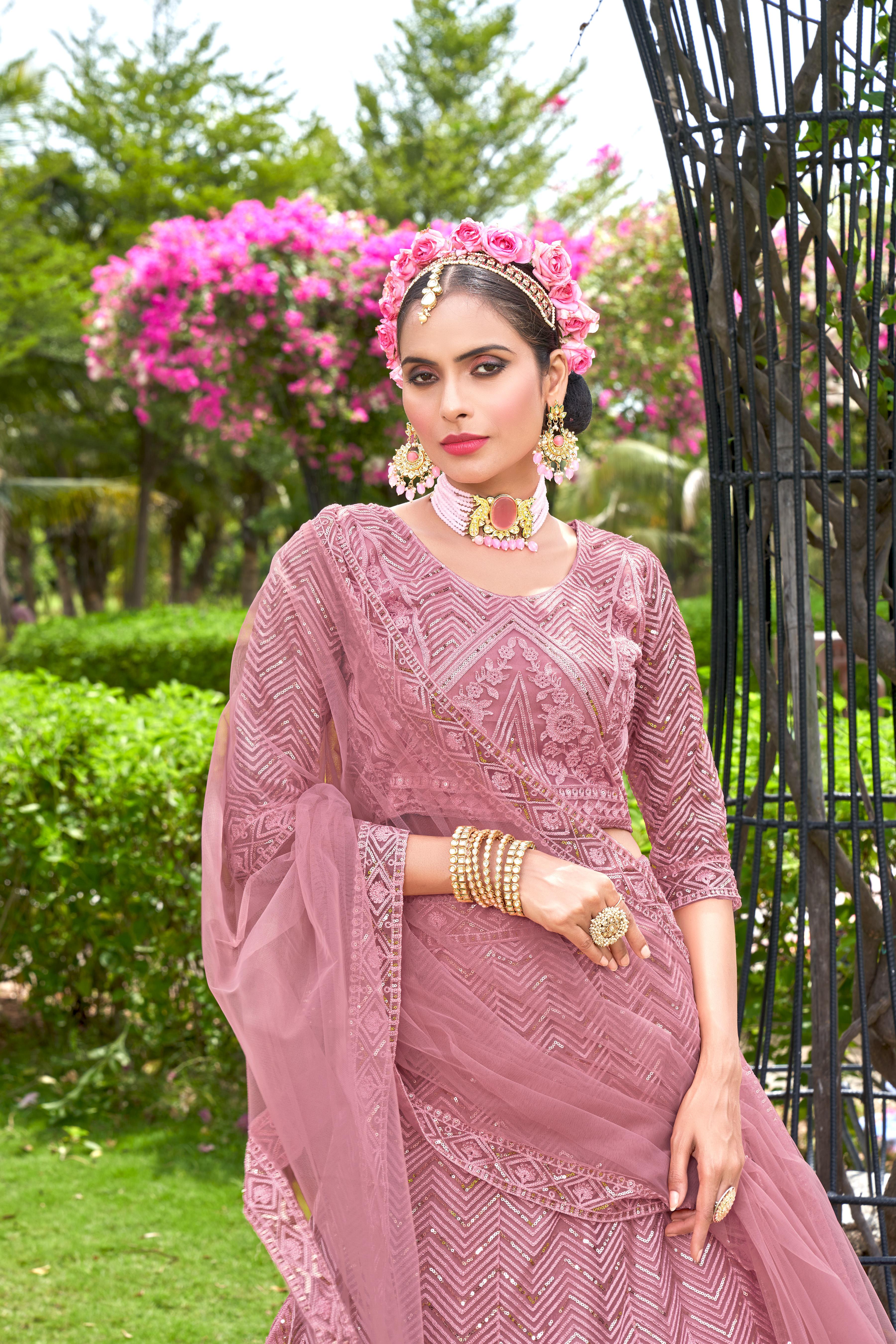 Pink Net Lehenga Choli – Stylish Traditional Outfit for Weddings & Parties Semi-Stitched
