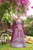 Women’s Wine Lehenga Choli – Elegant Embroidered Ethnic Wear for Weddings & Parties Semi-Stitched