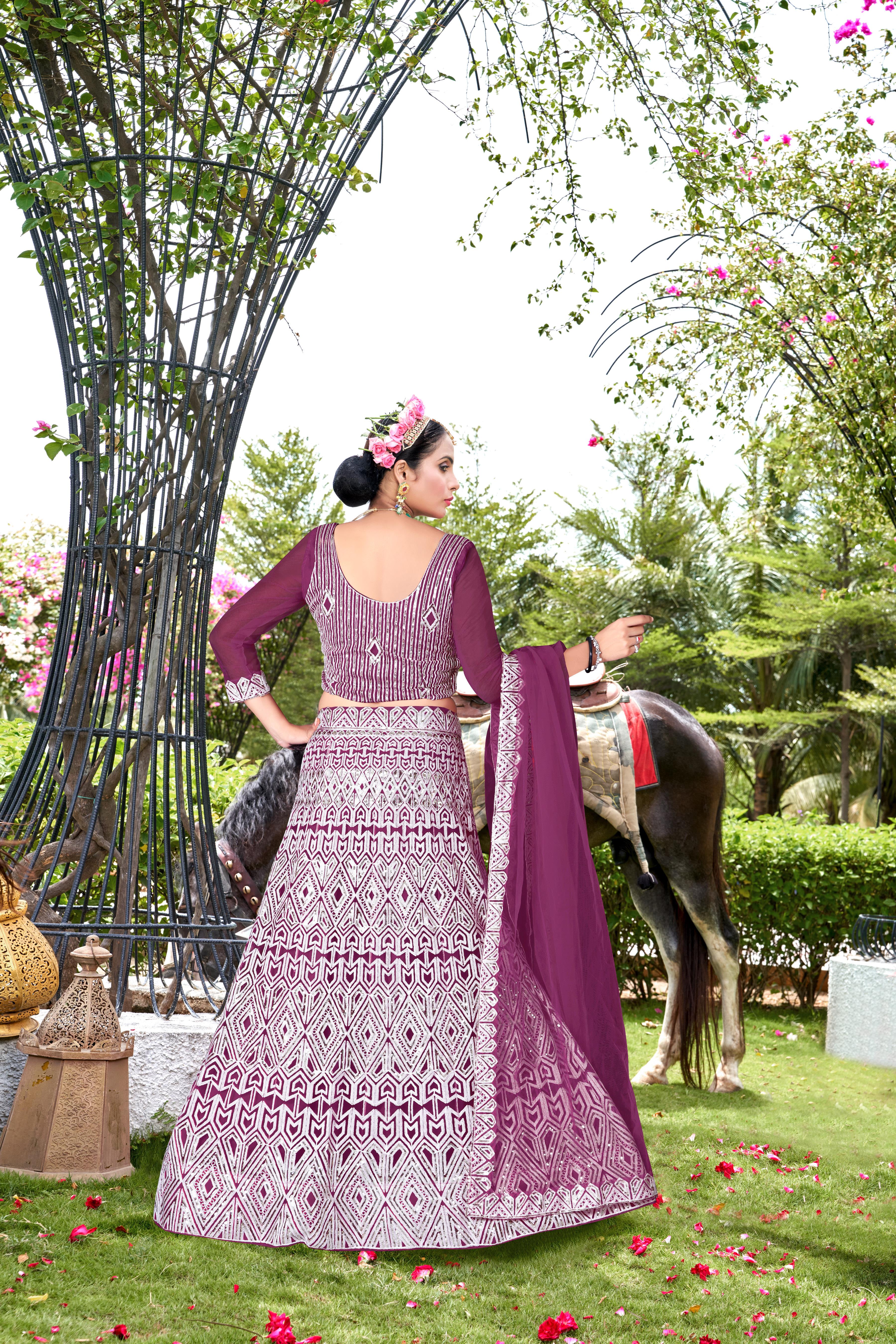 Women’s Wine Lehenga Choli – Elegant Embroidered Ethnic Wear for Weddings & Parties Semi-Stitched