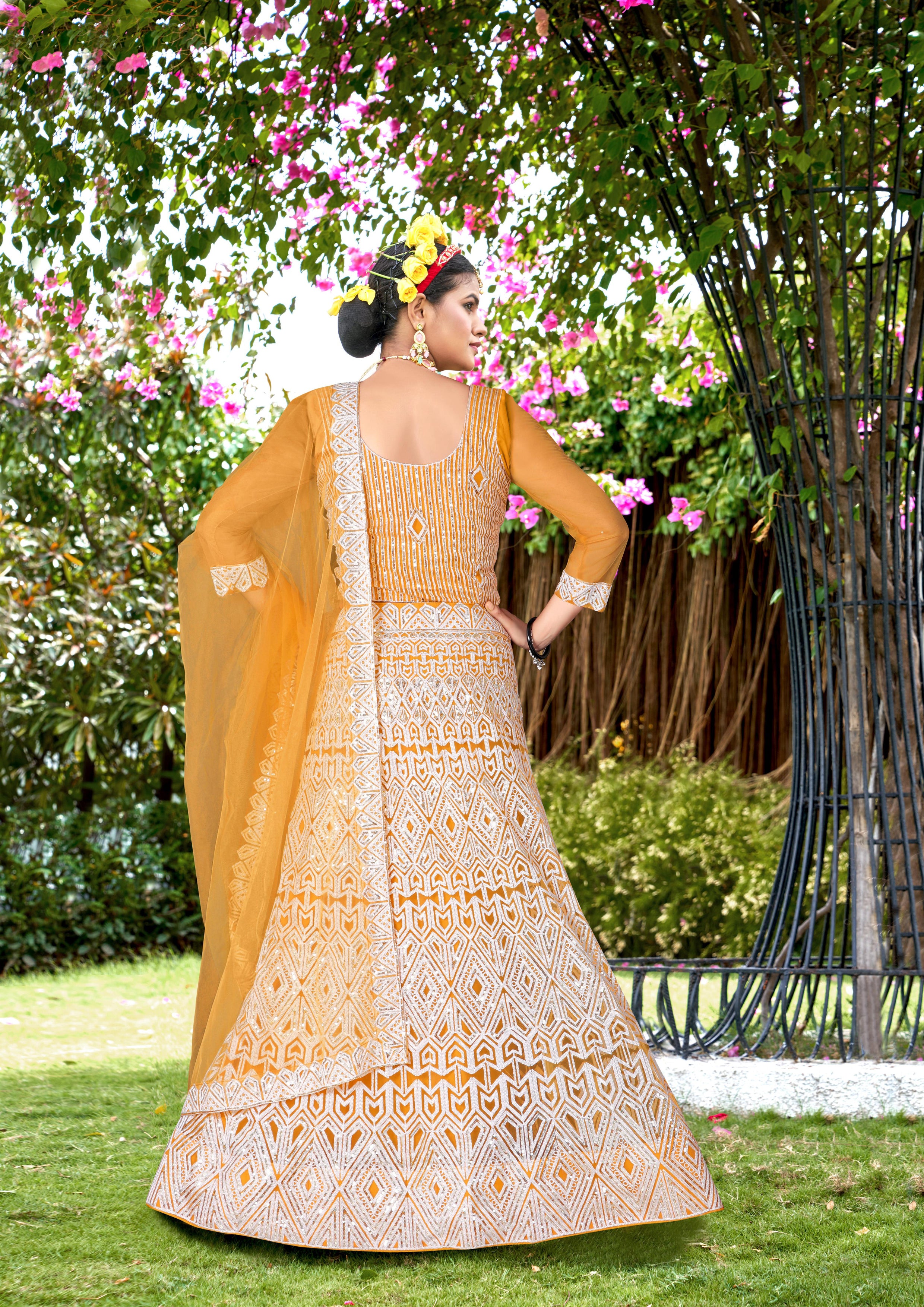 Women’s Yellow Lehenga Choli – Elegant Embroidered Ethnic Wear for Weddings & Festive Occasions Semi-Stitched