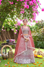 Women’s Gajri Net Lehenga Choli – Elegant Embroidered Ethnic Wear for Weddings & Parties Semi-Stitched