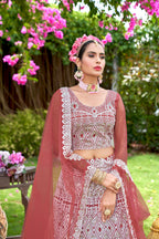 Women’s Gajri Net Lehenga Choli – Elegant Embroidered Ethnic Wear for Weddings & Parties Semi-Stitched