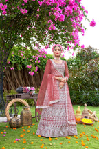 Women’s Gajri Net Lehenga Choli – Elegant Embroidered Ethnic Wear for Weddings & Parties Semi-Stitched