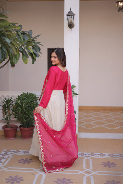 Premium Sequin Pink Embroidered Glass Roman Gown with Tabby Silk Dupatta | Festive & Wedding Wear 2026