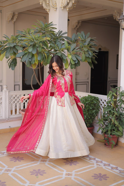 Premium Sequin Pink Embroidered Glass Roman Gown with Tabby Silk Dupatta | Festive & Wedding Wear 2026