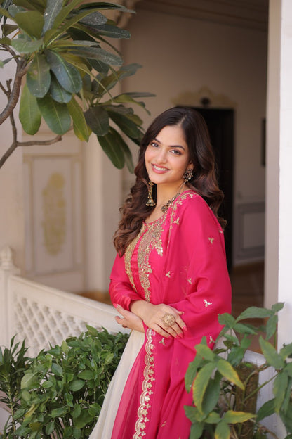 Premium Sequin Pink Embroidered Glass Roman Gown with Tabby Silk Dupatta | Festive & Wedding Wear 2026