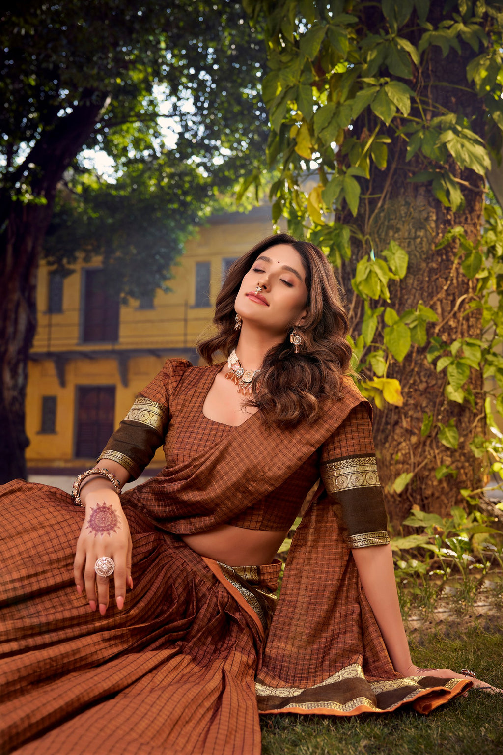 Premium Chettinad Cotton Lehenga Choli Set | Zari Weaving Border | Traditional Check Pattern | Full-Flare Festive & Wedding Wear