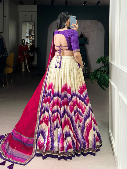 Tasar Silk Luxury: Handcrafted Tie-Dye Lehenga for Royal Occasions(Purple)