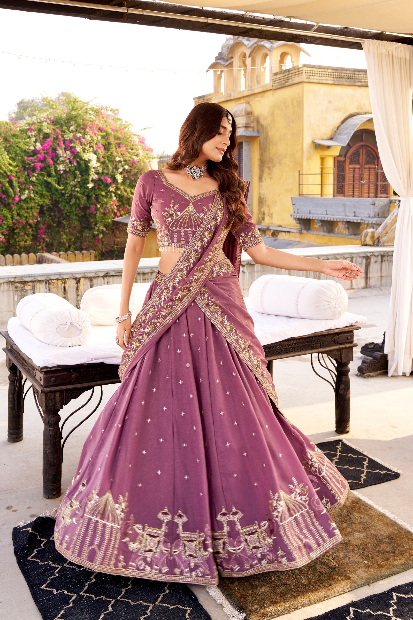 Chocolate Crush Lehenga Choli for Bridesmaids | Sequins & Thread Embroidery | Wedding Wear