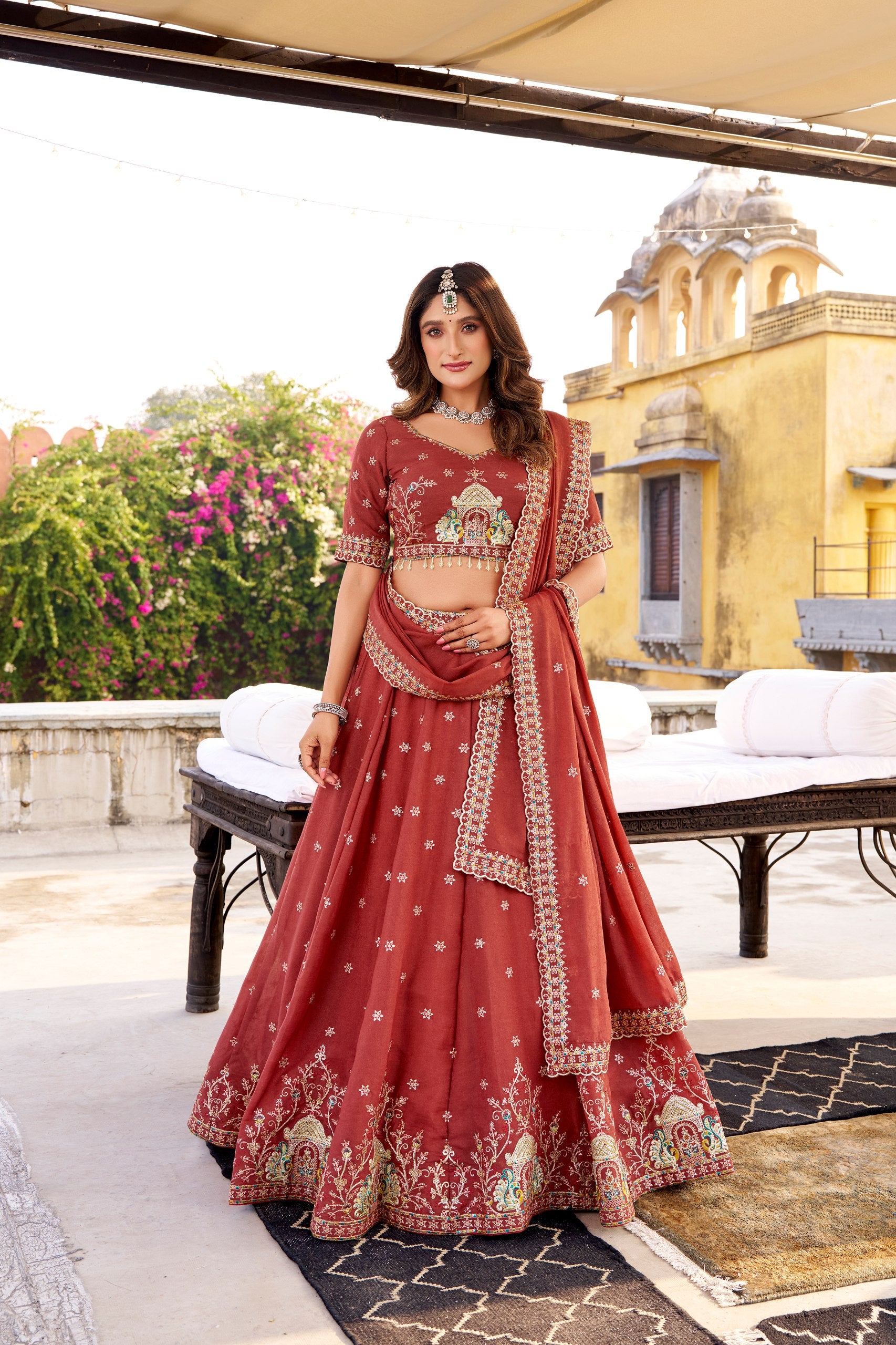 Chocolate Crush Lehenga Choli for Bridesmaids | Sequins & Thread Embroidery | Wedding Wear