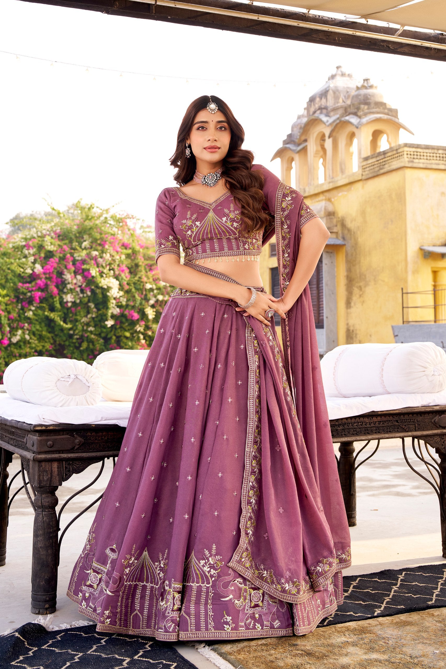 Chocolate Crush Lehenga Choli for Bridesmaids | Sequins & Thread Embroidery | Wedding Wear