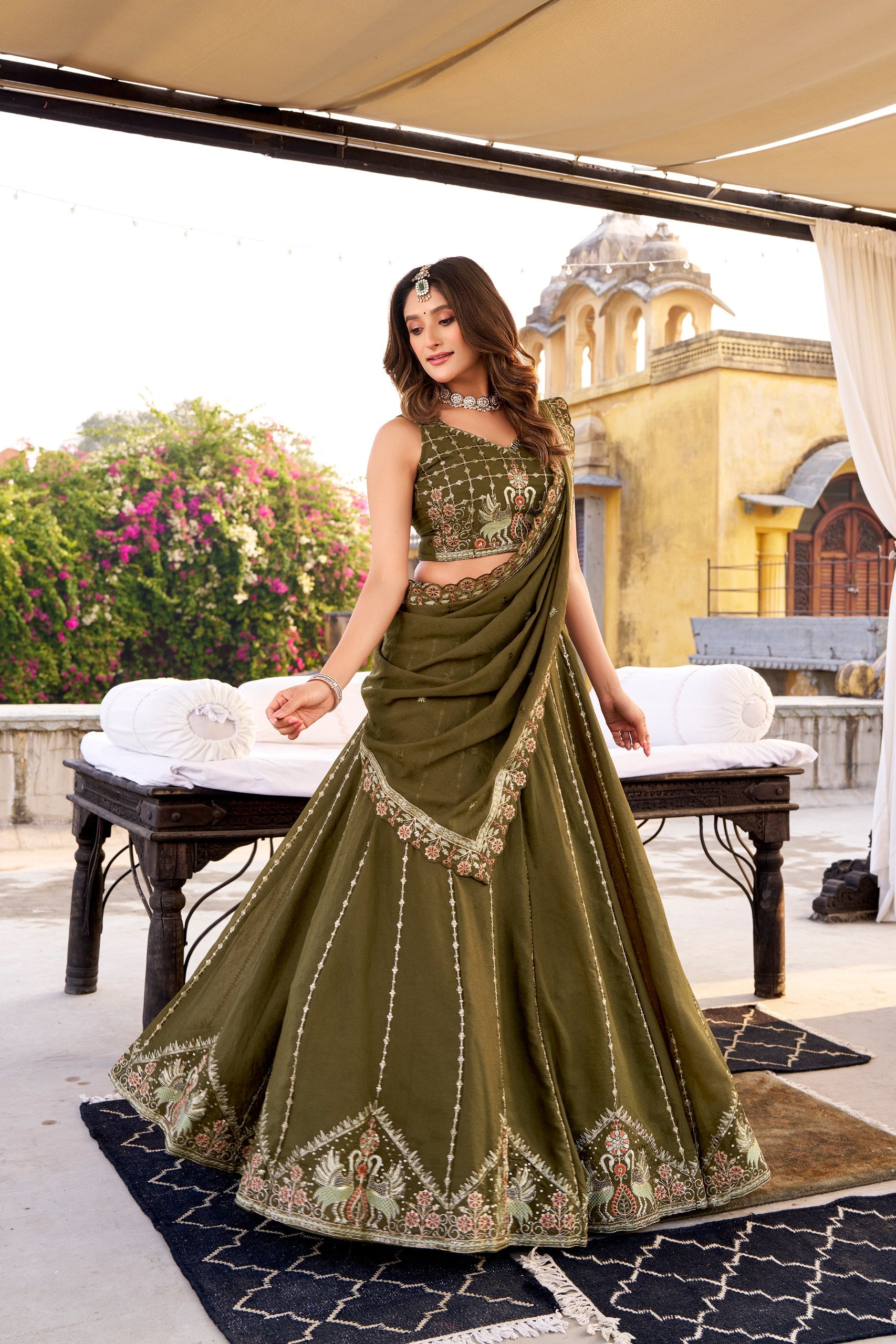 Chocolate Crush Lehenga Choli for Bridesmaids | Sequins & Thread Embroidery | Wedding Wear