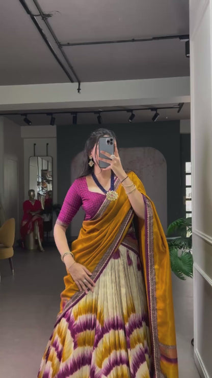 Tasar Silk Luxury: Handcrafted Tie-Dye Lehenga for Royal Occasions(Red)