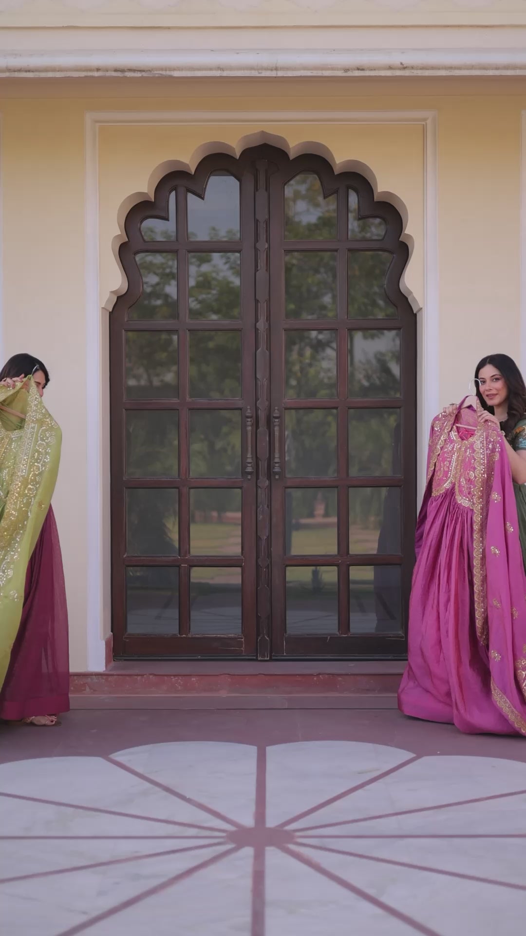 Fully-Stitched Gold-Crush Olive Green Gown with Sequins & Multi Embroidery Work and Matching Dupatta