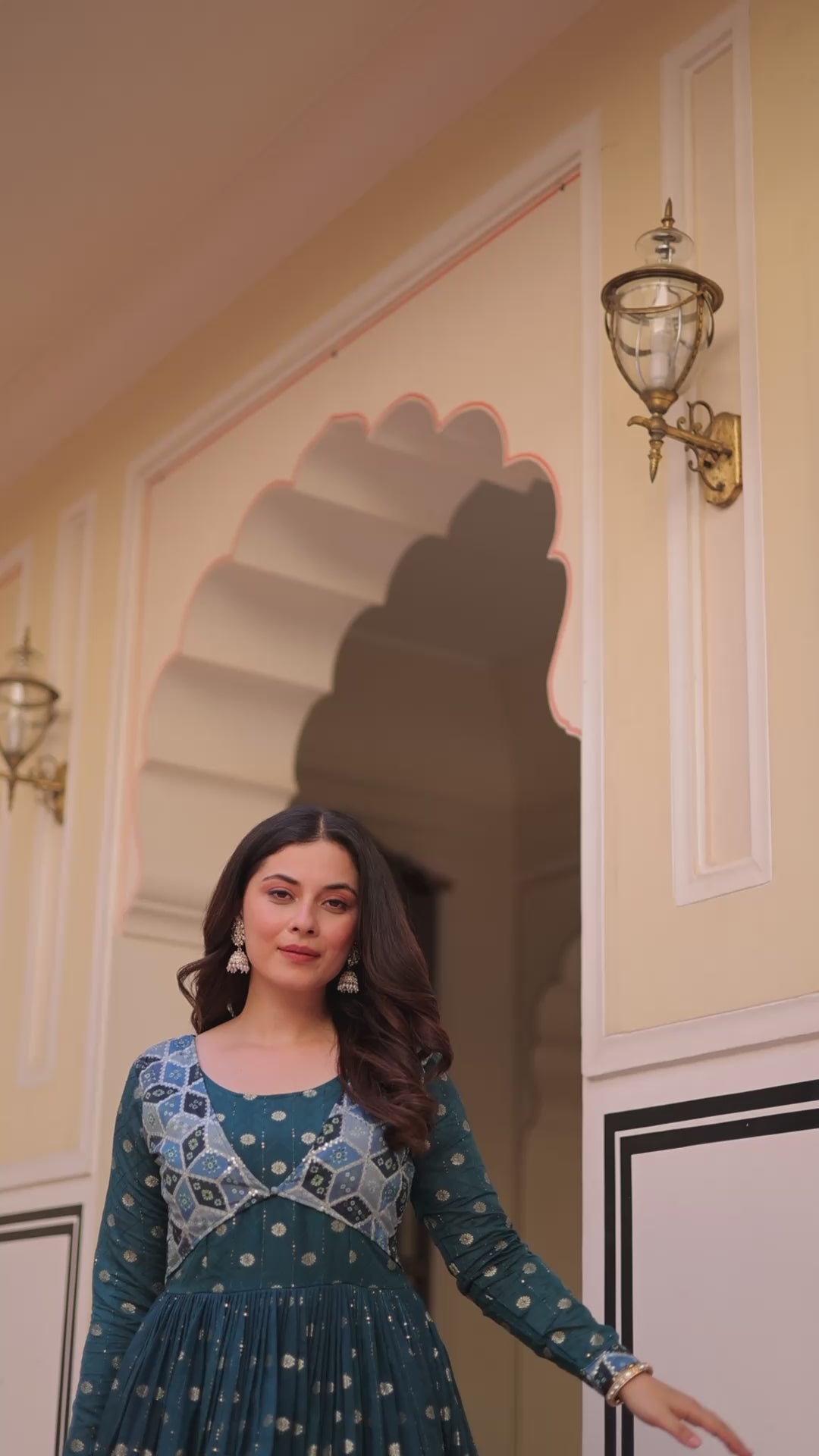 Position Print Teal Choli Gown with Staple Jacquard Weaving Work – Ethnic Partywear for Women