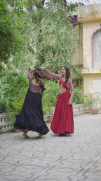 Black Reyon Kurta Set with Kutchi Gamthi Embroidery & Cotton Print Work – Traditional Ethnic Wear (User can adjust From 38" to 44" for your body comfort)