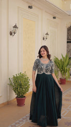 Women’s Yellow Georgette Gown – Elegant Designer Wear with Embroidered Detailing