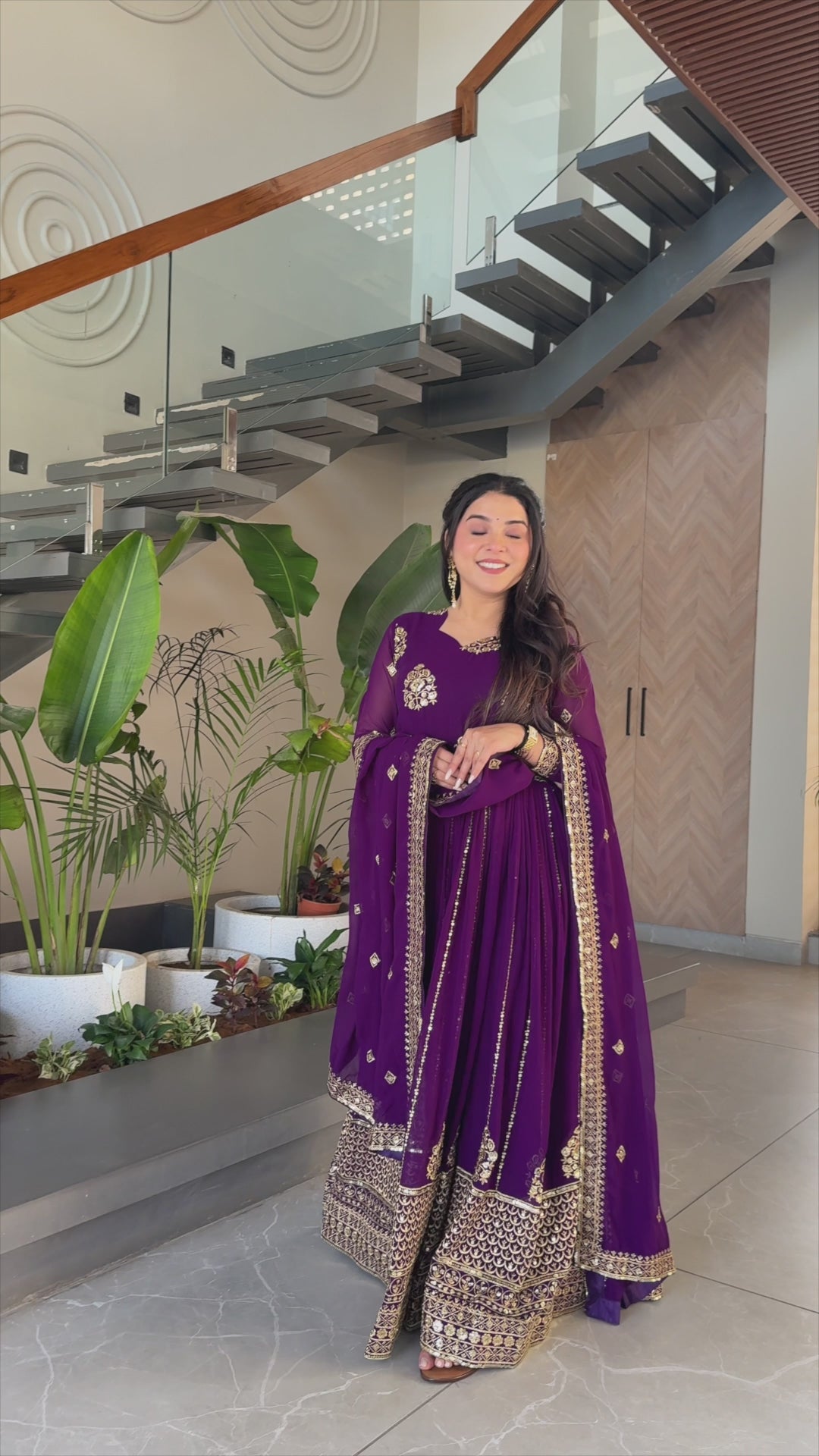 Purple Faux Blooming Gown with Rich Zari & Sequins Embroidery – Elegant Ethnic Wear