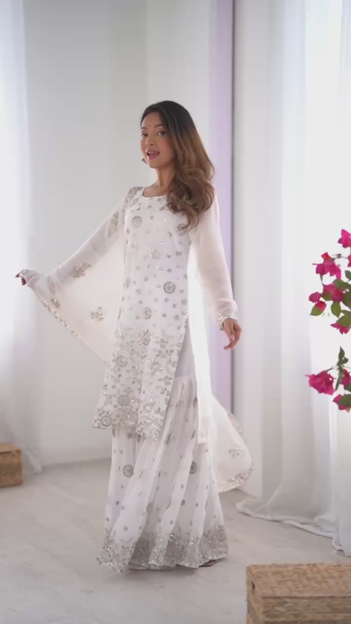 Women’s White Georgette Kurta Set – Stylish & Elegant Ethnic Wear for Festive Occasions