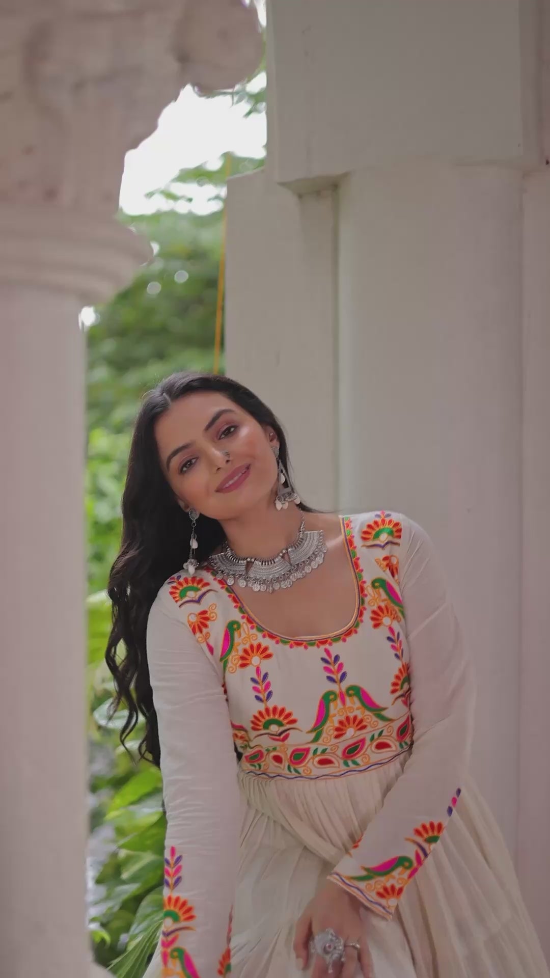 Off White Kora Cotton Gown for Women with Multi-Thread Embroidery & Gota Patti Work – Elegant Ethnic Wear (User can adjust From 38" to 44" for your body comfort)