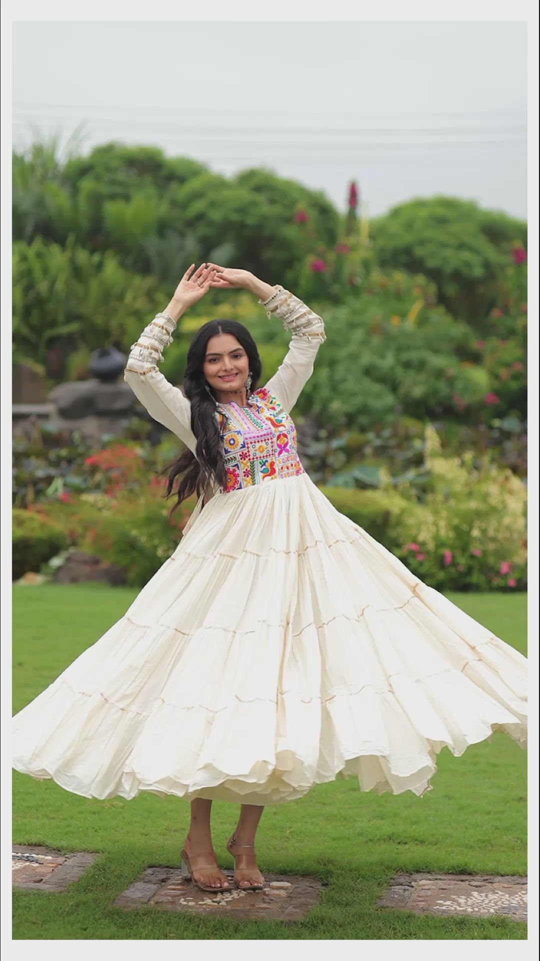 Off White Kora Cotton Saree with Multi-Thread Embroidery & Gota Patti Work – Traditional Ethnic Wear (User can adjust From 38" to 44" for your body comfort)