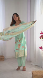 Women’s Sea Green Chanderi Kurta Set – Regal Ethnic Wear for Festive & Traditional Occasions
