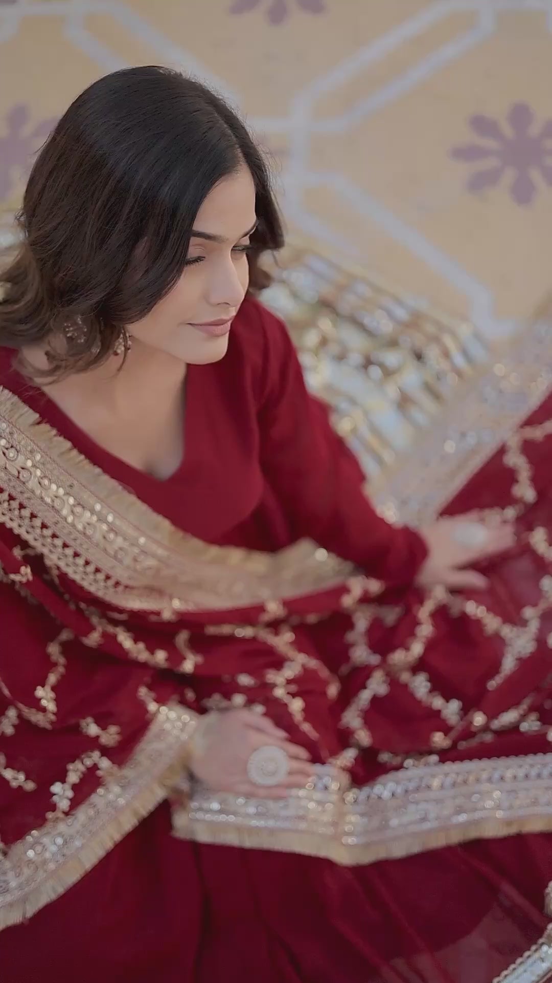 Maroon Faux Blooming Gown with Embroidery, Zari & Sequins Work – Elegant Ethnic Wear
