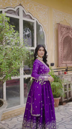 Women's Purple American Crepe Gown – Vibrant Ethnic Wear for Festive & Daily Elegance