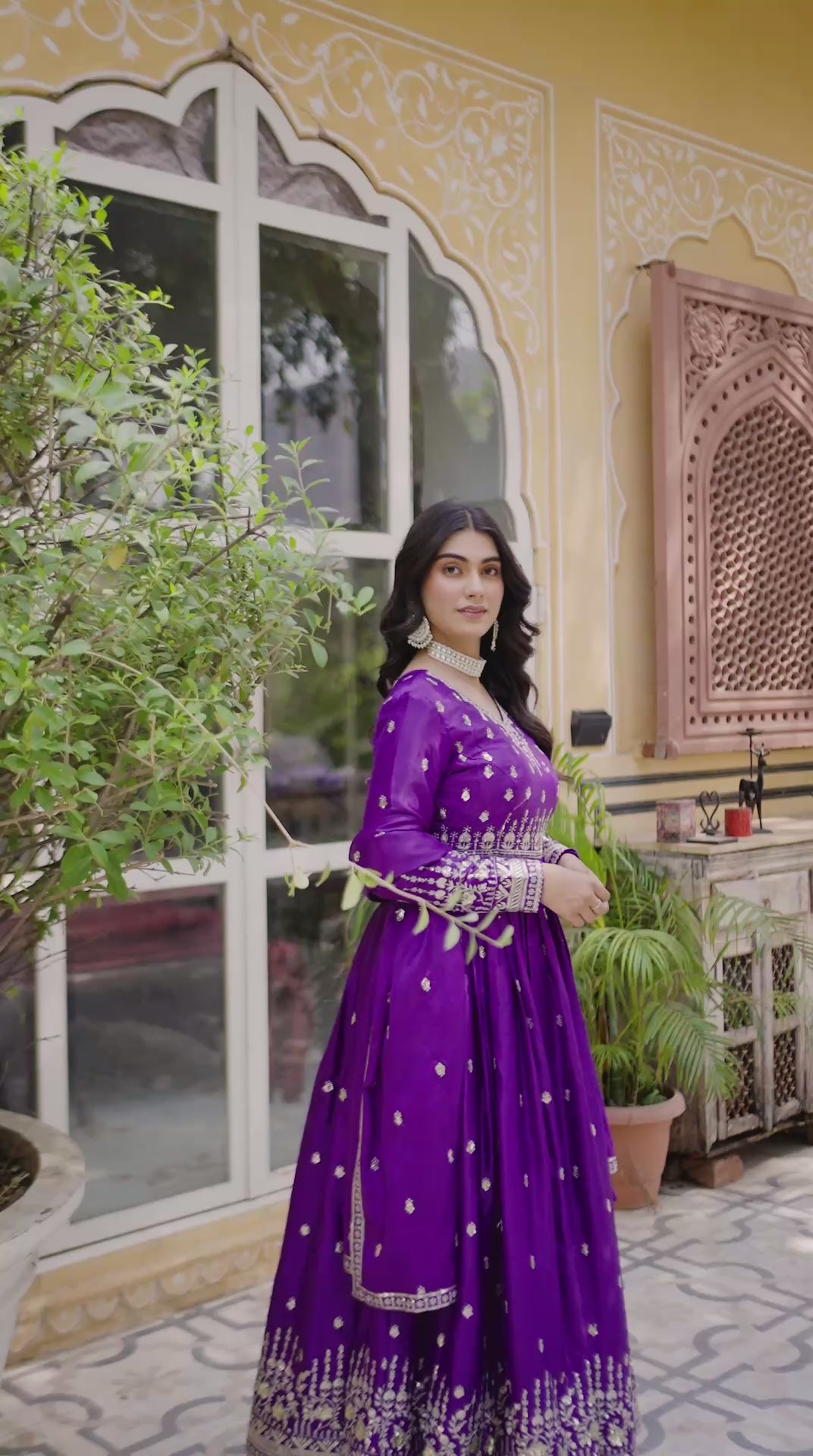 Women's Purple American Crepe Gown – Vibrant Ethnic Wear for Festive & Daily Elegance