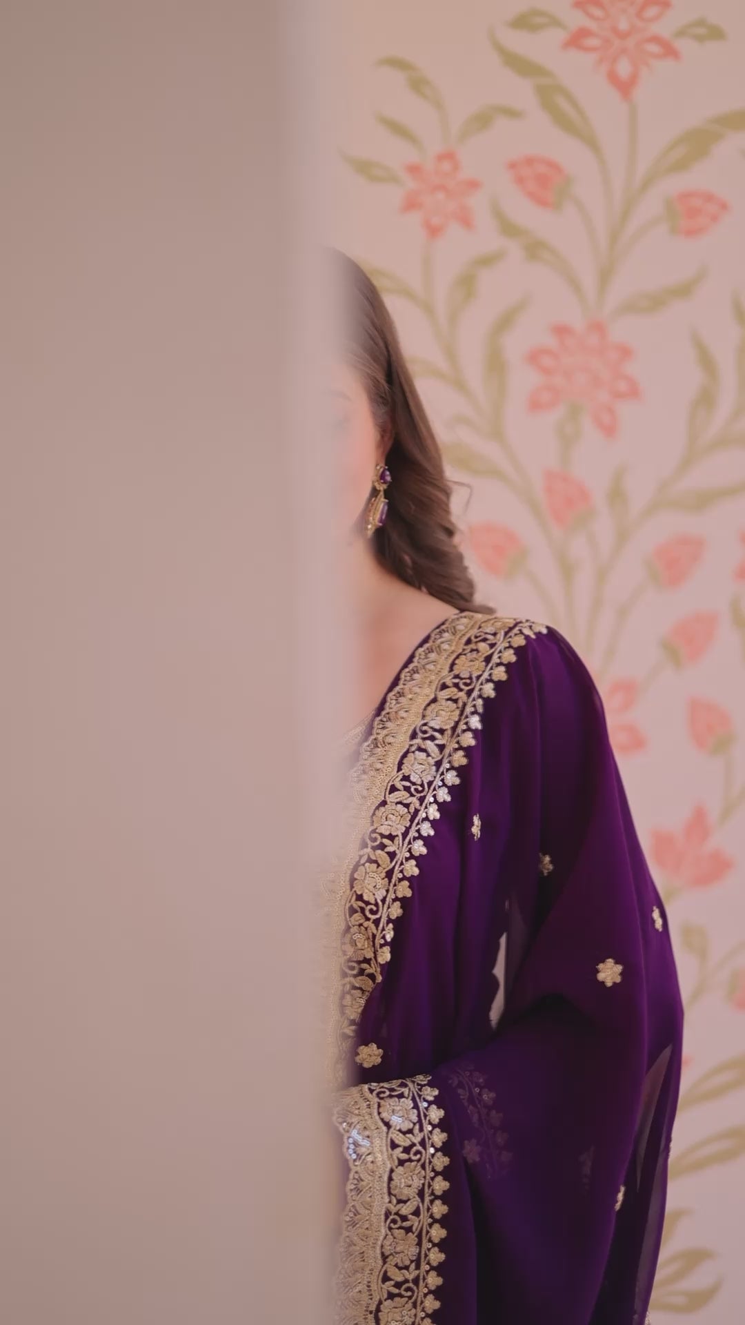 Designer Faux Blooming Georgette Rani Pink Gown with Zari & Sequins Embroidery and Matching Dupatta
