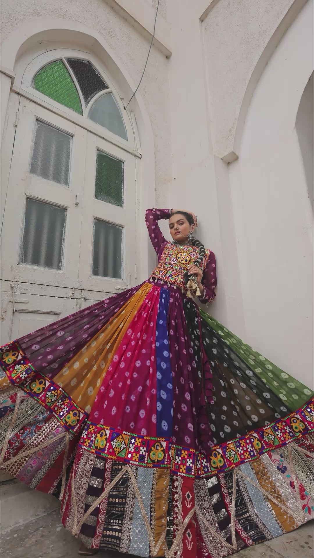 Georgette Printed Lehenga Choli Set with Vintage & Kutchi Gamthi Embellished Work (Full-Stitched)
